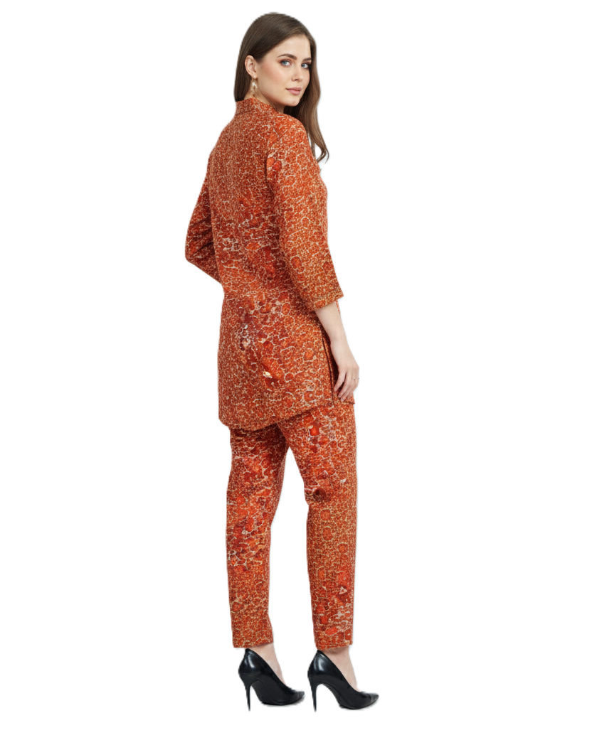 Orange Red Abstract Kurti & Pant Co-ord Set | Rayon Modest Wear