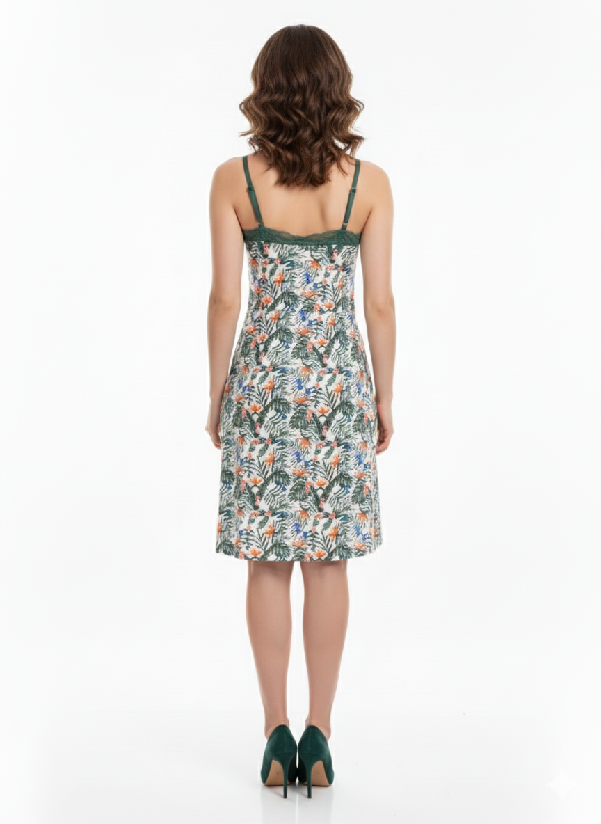 Tropical Print Viscose Night Slip | Jungle Print Camisole Modest Nightwear