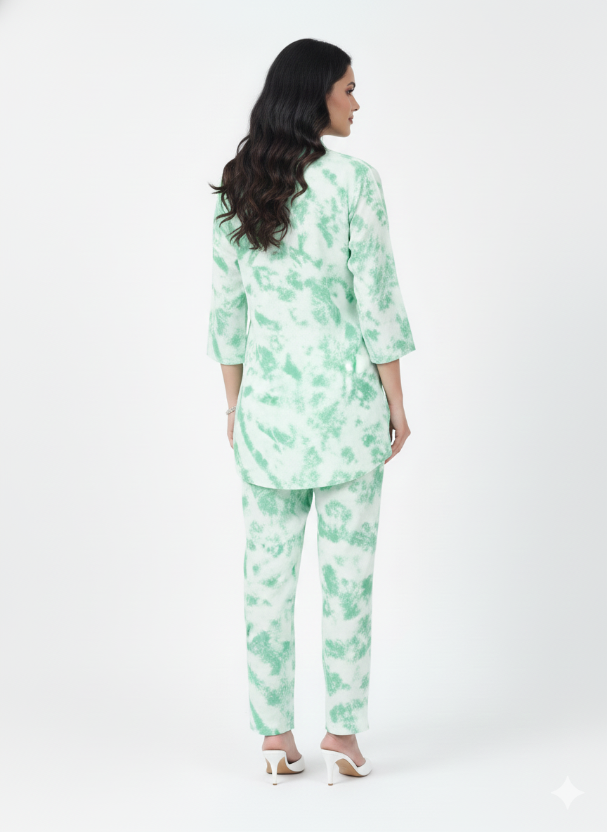 Mint Aura Tie-Dye Kurti Co-ord Set | Rizqé by Zadine Trendy Lounge & Modest Wear