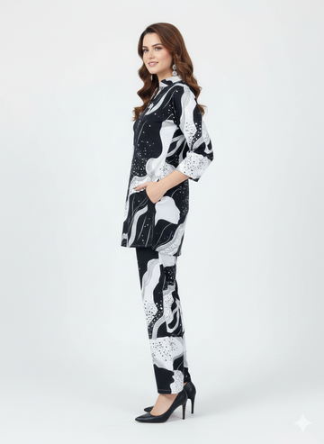 Petal Whisper Printed Kurti Co-ord Set | Rizqé by Zadine Cream Floral Tunic Modest Wear