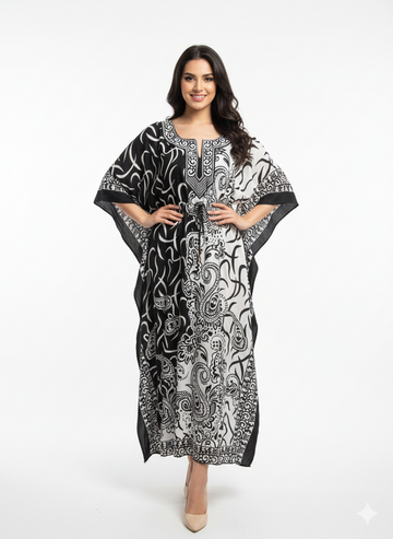 Rizqé Monochromatic Split Artisanal Drawstring Kaftan | Beach Wrap
