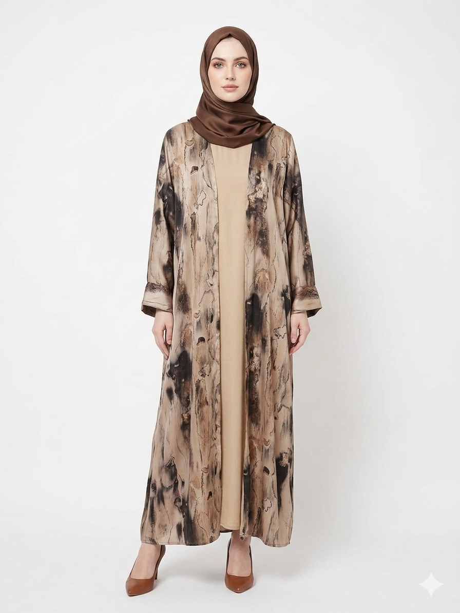 Rizqé Sandstone Marble Satin Classy Kimono Abaya