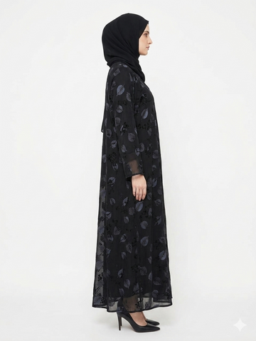 Rizqé Midnight Foliage Leaf Embroidered Abaya Set