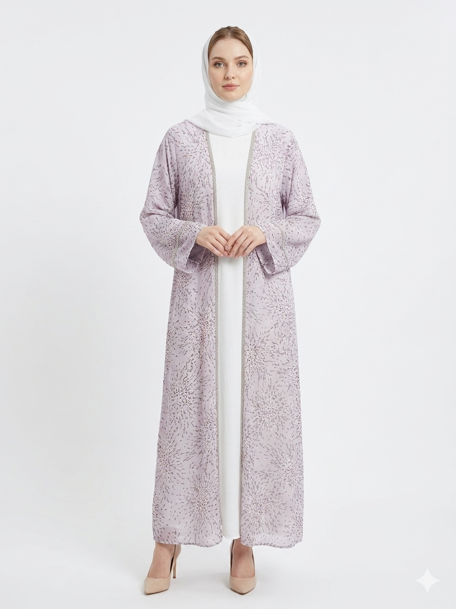 Rizqé Lavender Radiance Sheer Kimono Gorgeous Abaya