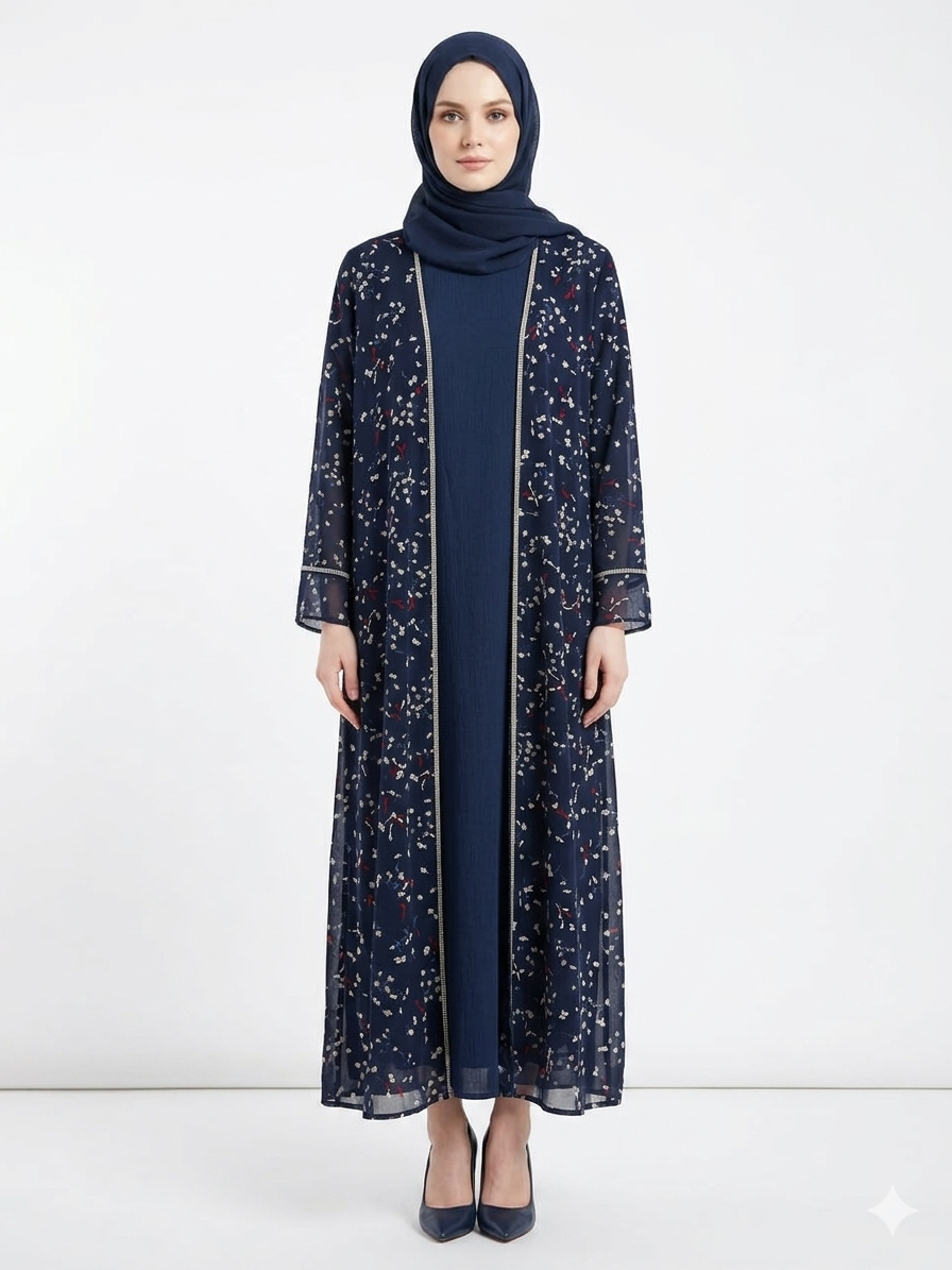 Rizqé Midnight Ditsy Sheer Kimono Stylish Abaya