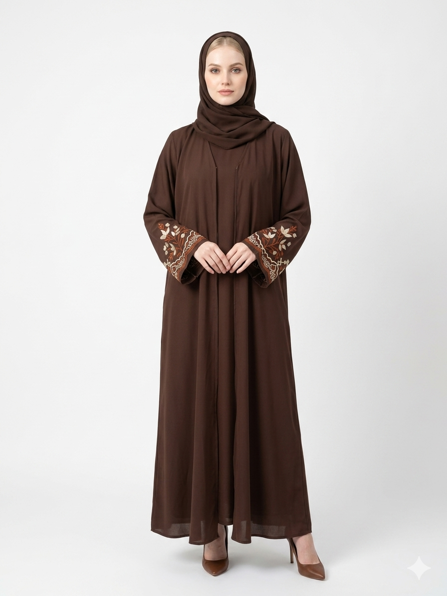 Rizqé Elegant Chocolate Embroidered Nida Abaya