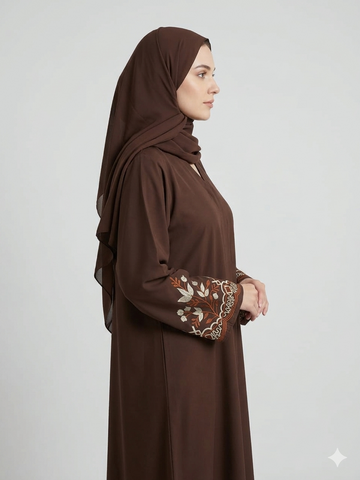 Rizqé Elegant Chocolate Embroidered Nida Abaya