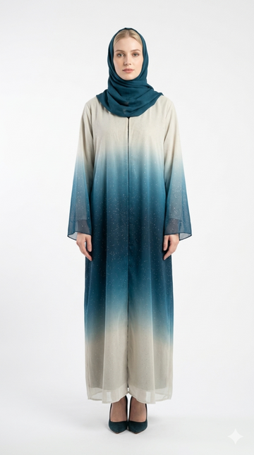 Rizqé Azure Teal Ombre Shimmer Abaya