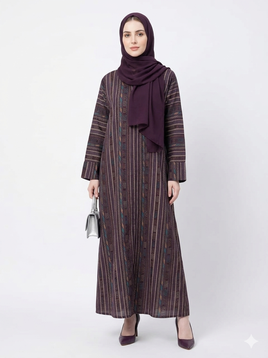 Rizqé Amethyst Heritage Cotton Purple Abaya