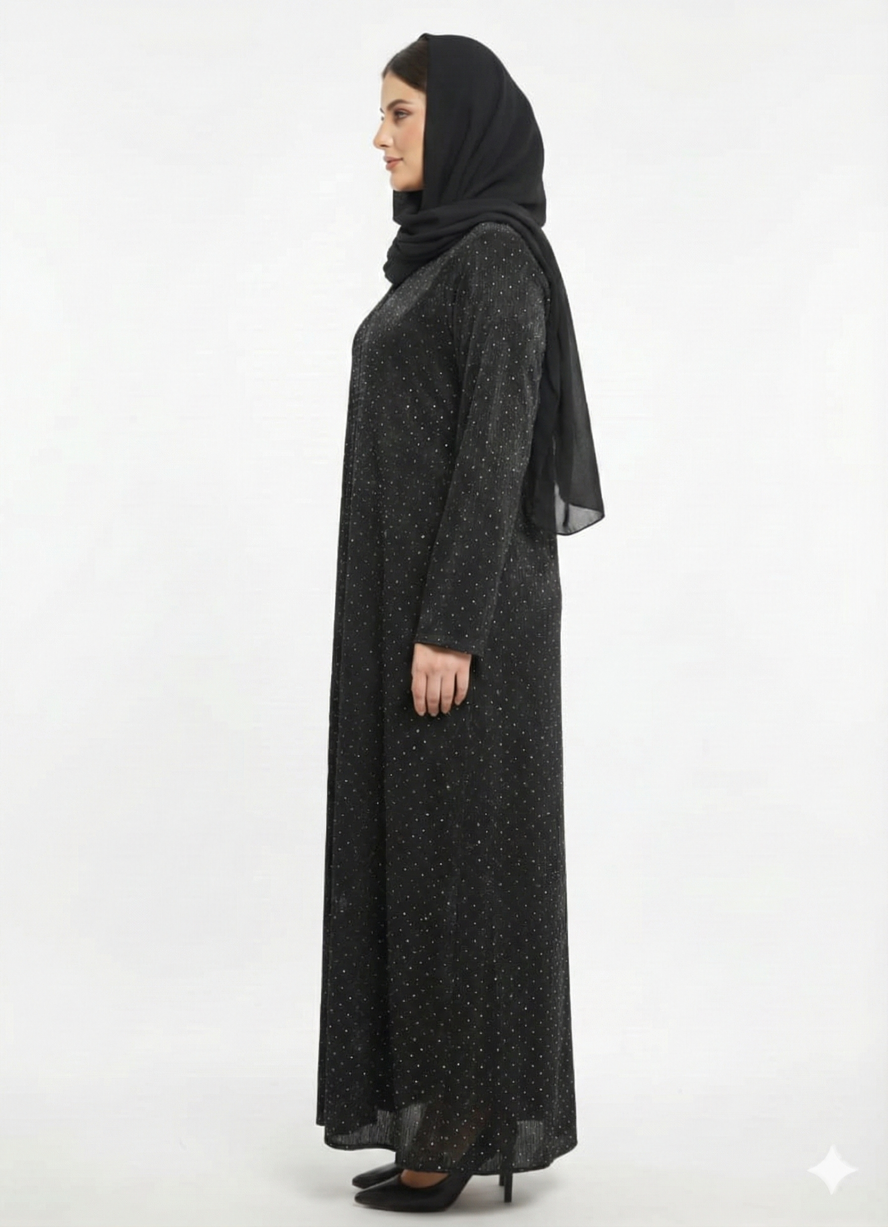Midnight Diamonds on Net Abaya | Rizqé Luxury Black All Over diamonds Mesh Modest Wrap