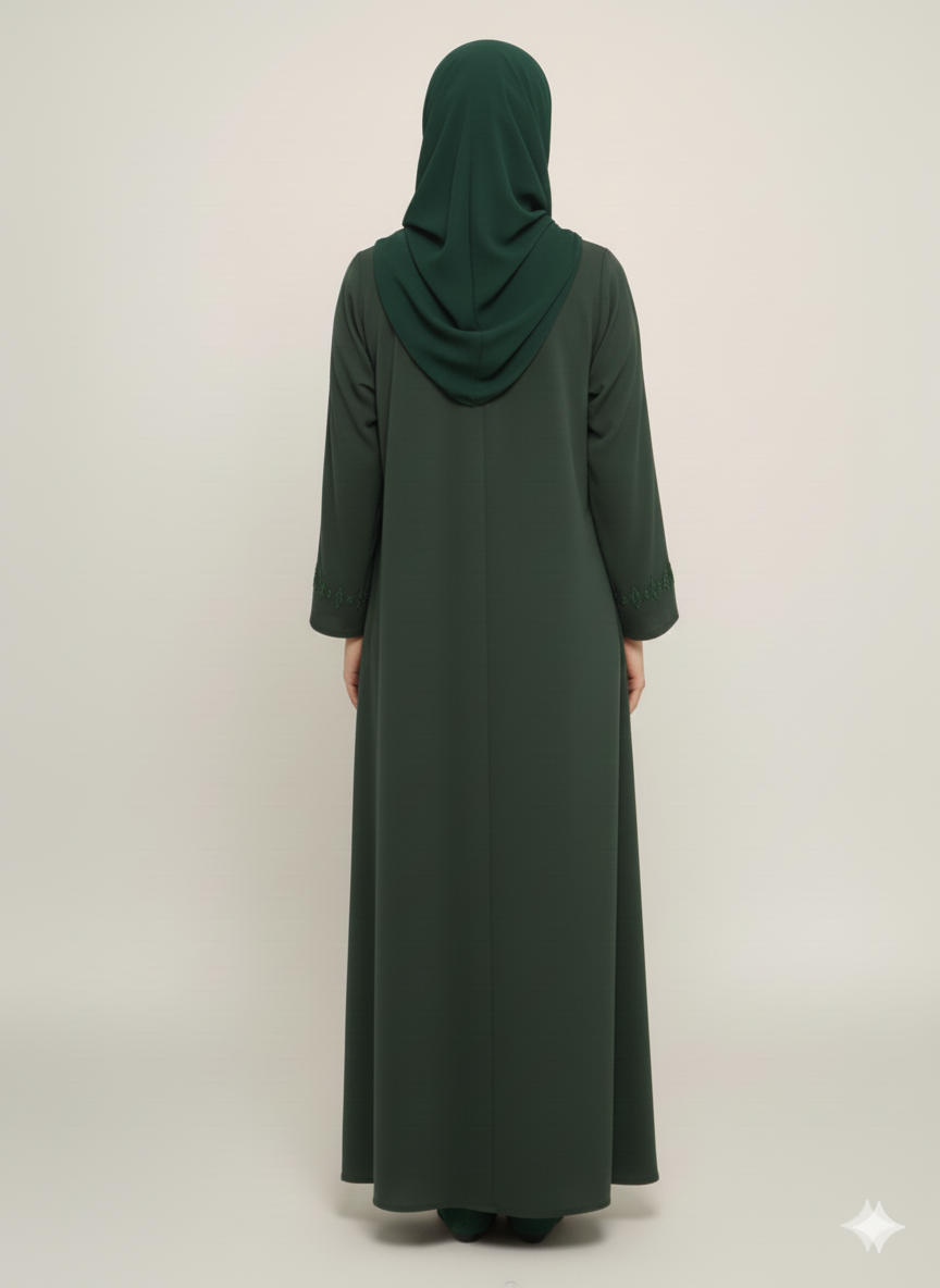 Emerald Forest Crystal Abaya | Rizqé Luxury Green Stonework Premium  Modest Wrap Dress