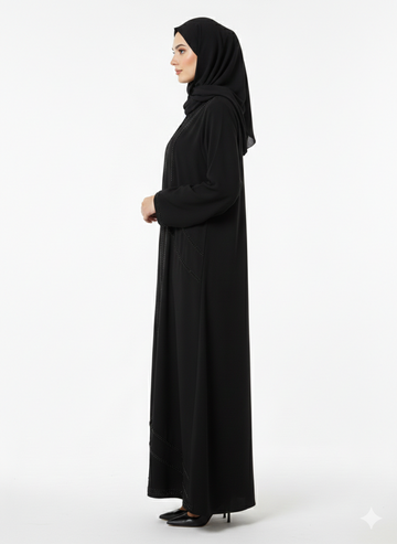 Rizqé Midnight Obsidian Black Hand-Beaded Embellished Modest Abaya