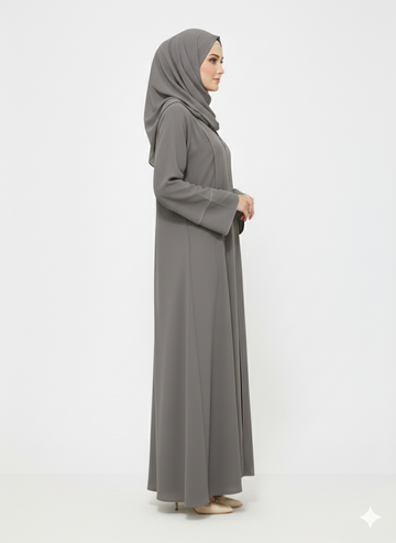 Rizqé Slate Grey Minimalist Modest Structured Panel Abaya