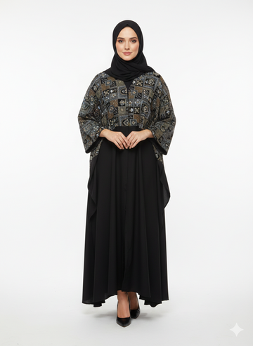 Rizqé Iconic Velvet-Top Farasha Embroidered Nida Abaya