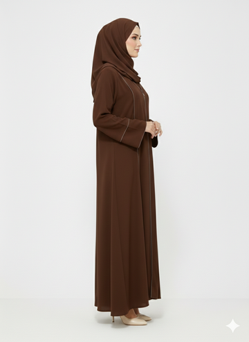 Rizqé Deep Cocoa Minimalist Structured Modest Panel Abaya