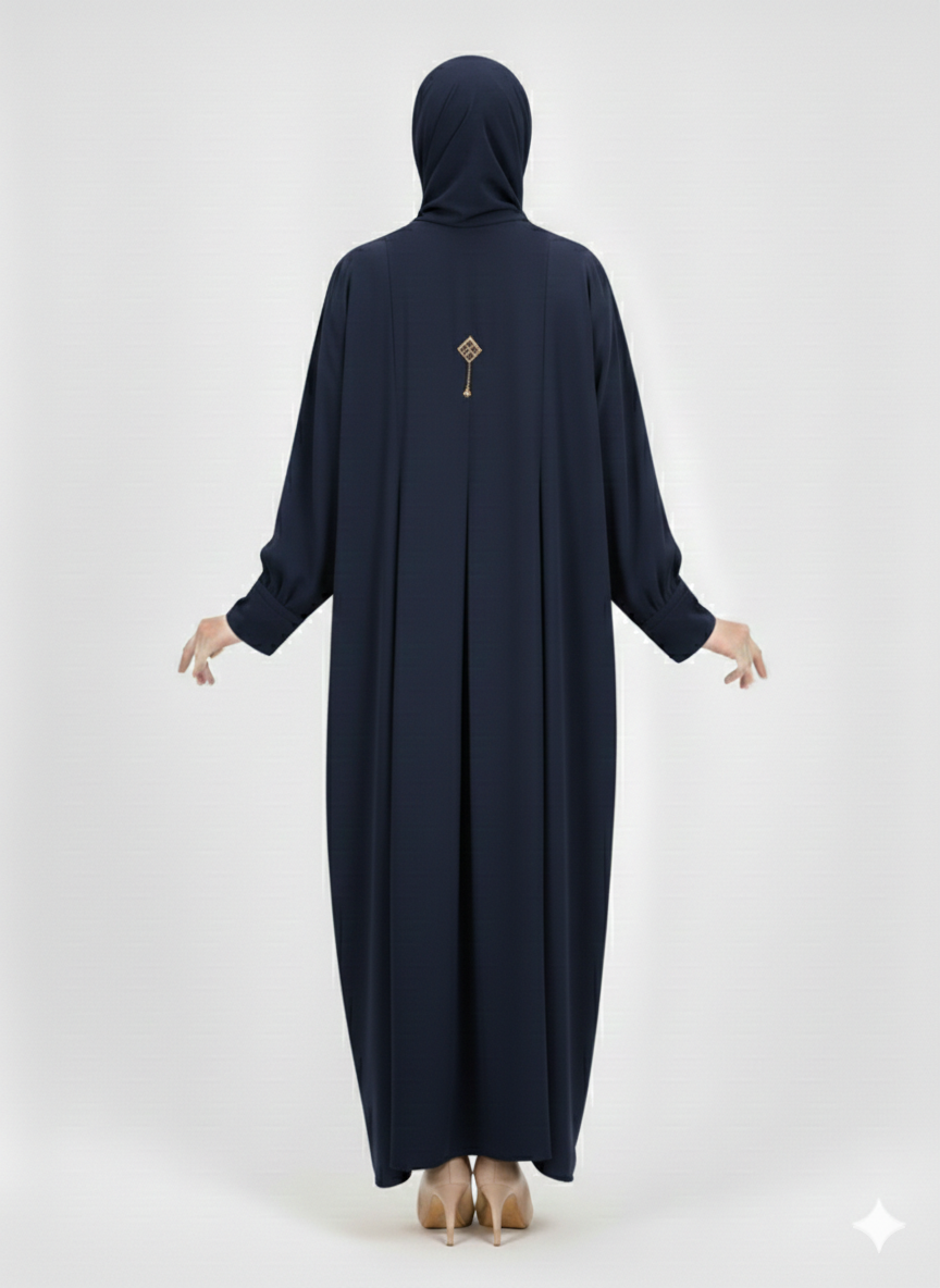 Rizqé Navy Minimalist Structured Modest Panel Abaya