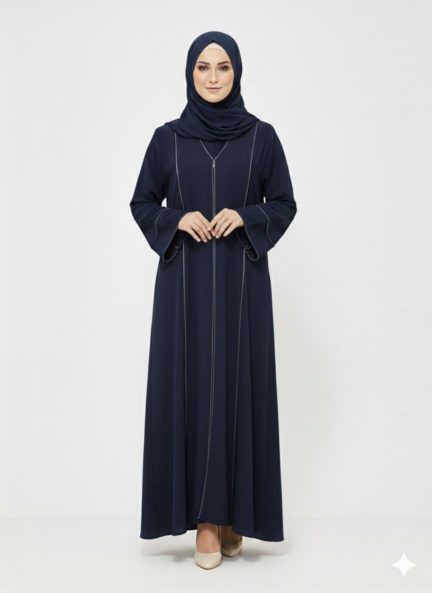 Rizqé Navy Minimalist Structured Modest Panel Abaya