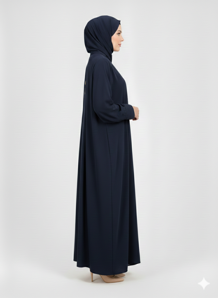 Rizqé Navy Minimalist Structured Modest Panel Abaya