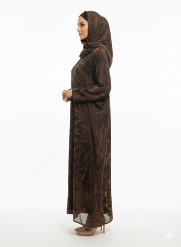 Rizqé Espresso Marble Chiffon Modest Printed Abaya