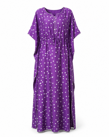 Zohroze Violet Polka Dot Satin Maxi Kaftan