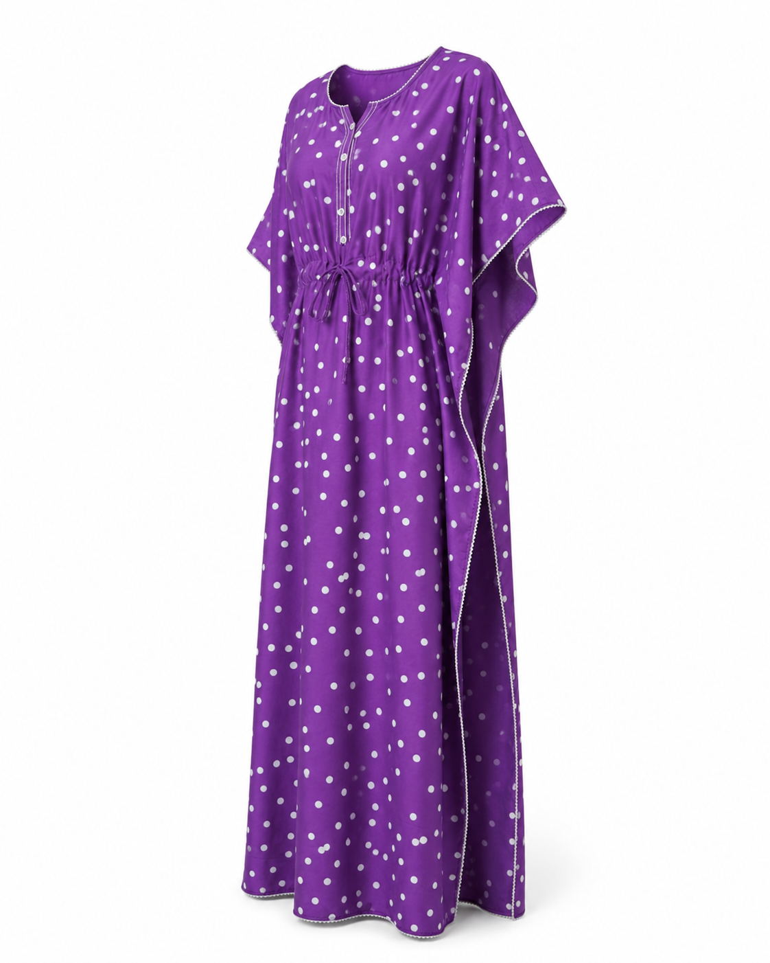 Zohroze Violet Polka Dot Satin Maxi Kaftan