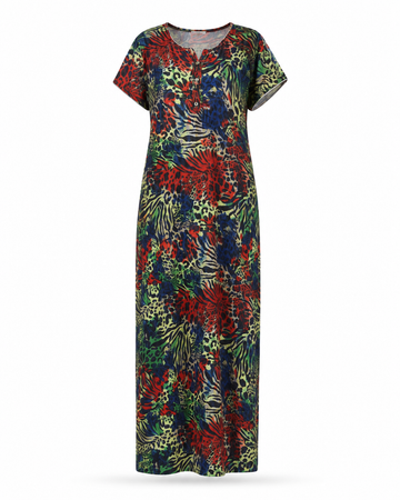 Zohroze Vibrant Safari Satin Maxi Nightgown