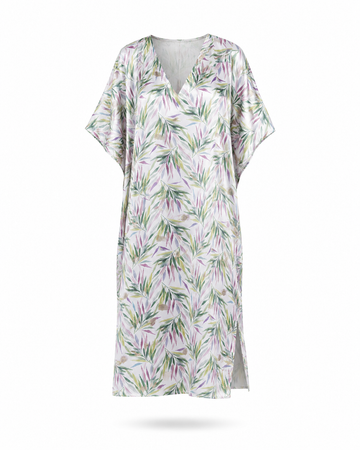Zohroze Tropical Satin Leaf Print Maxi Kaftan