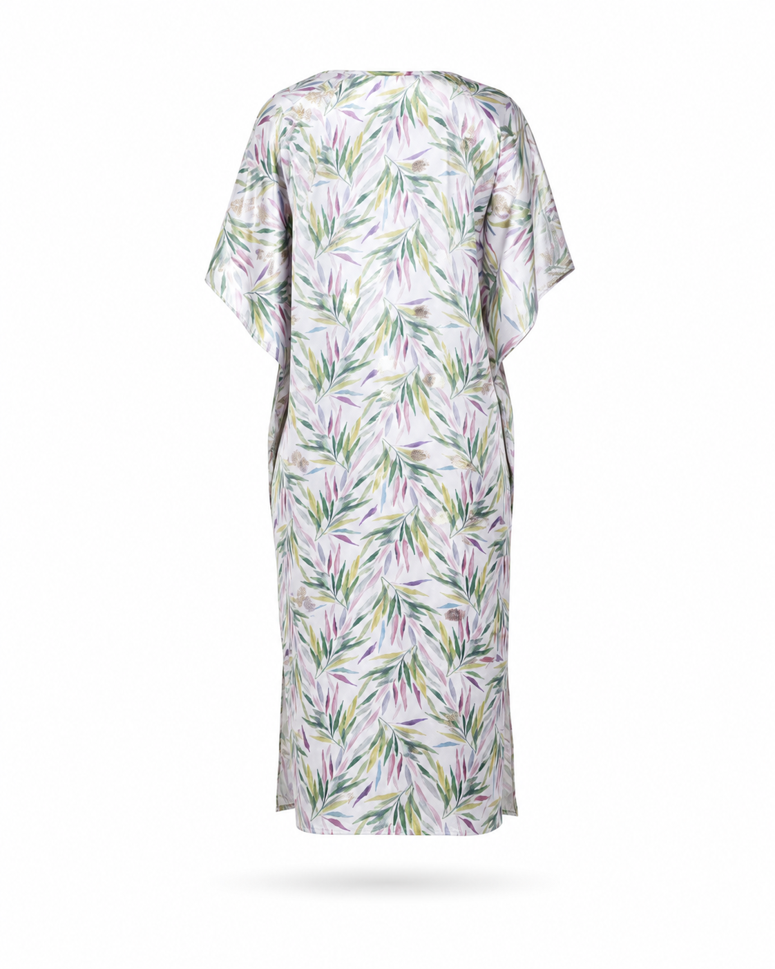 Zohroze Tropical Satin Leaf Print Maxi Kaftan