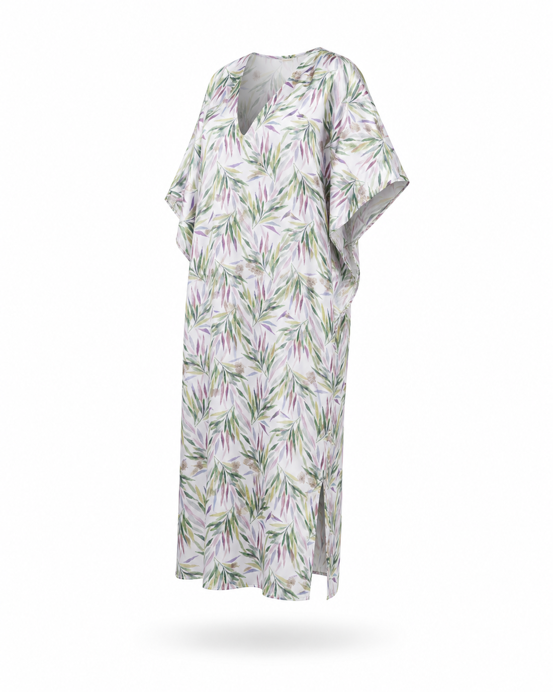Zohroze Tropical Satin Leaf Print Maxi Kaftan