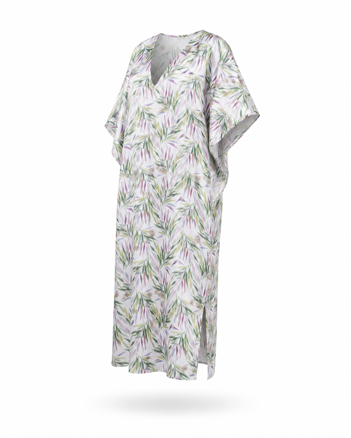 Zohroze Tropical Satin Leaf Print Maxi Kaftan