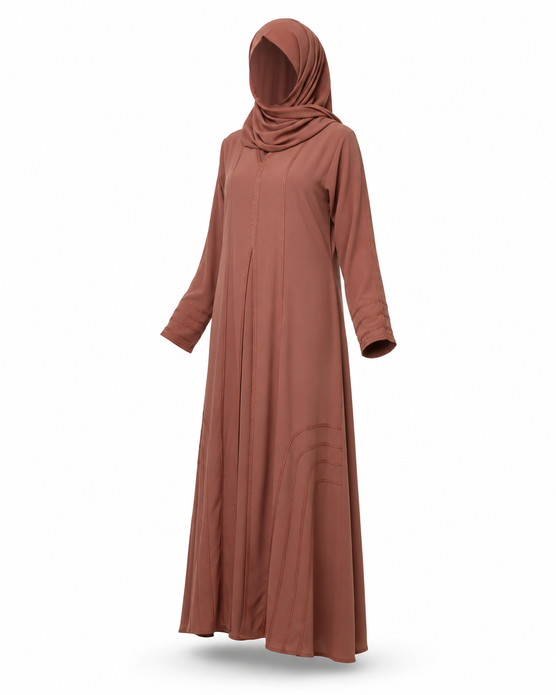 Zohroze Terracotta Premium Nida Abaya with Elegant Tone-on-Tone Stitching