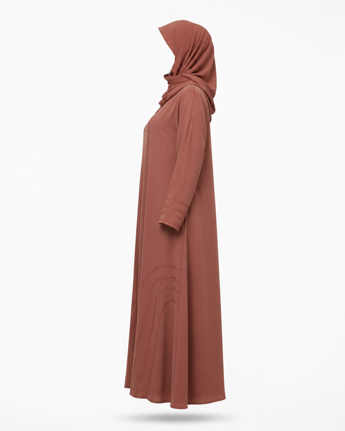 Zohroze Terracotta Premium Nida Abaya with Elegant Tone-on-Tone Stitching