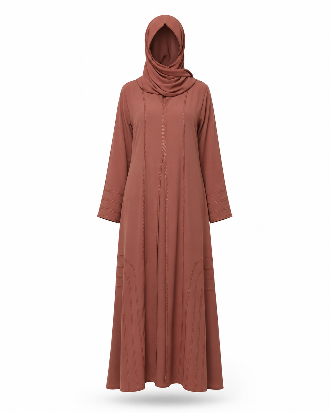Zohroze Terracotta Premium Nida Abaya with Elegant Tone-on-Tone Stitching
