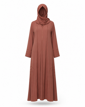 Zohroze Terracotta Premium Nida Abaya with Elegant Tone-on-Tone Stitching