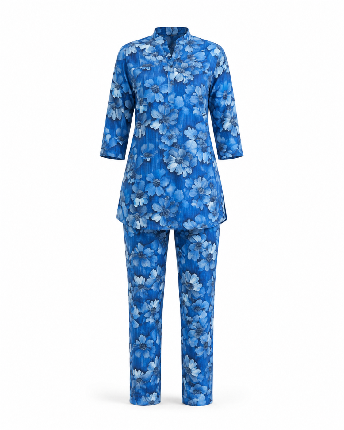 Zohroze Blue Floral Print Kurti & Pant Co-Ord Set