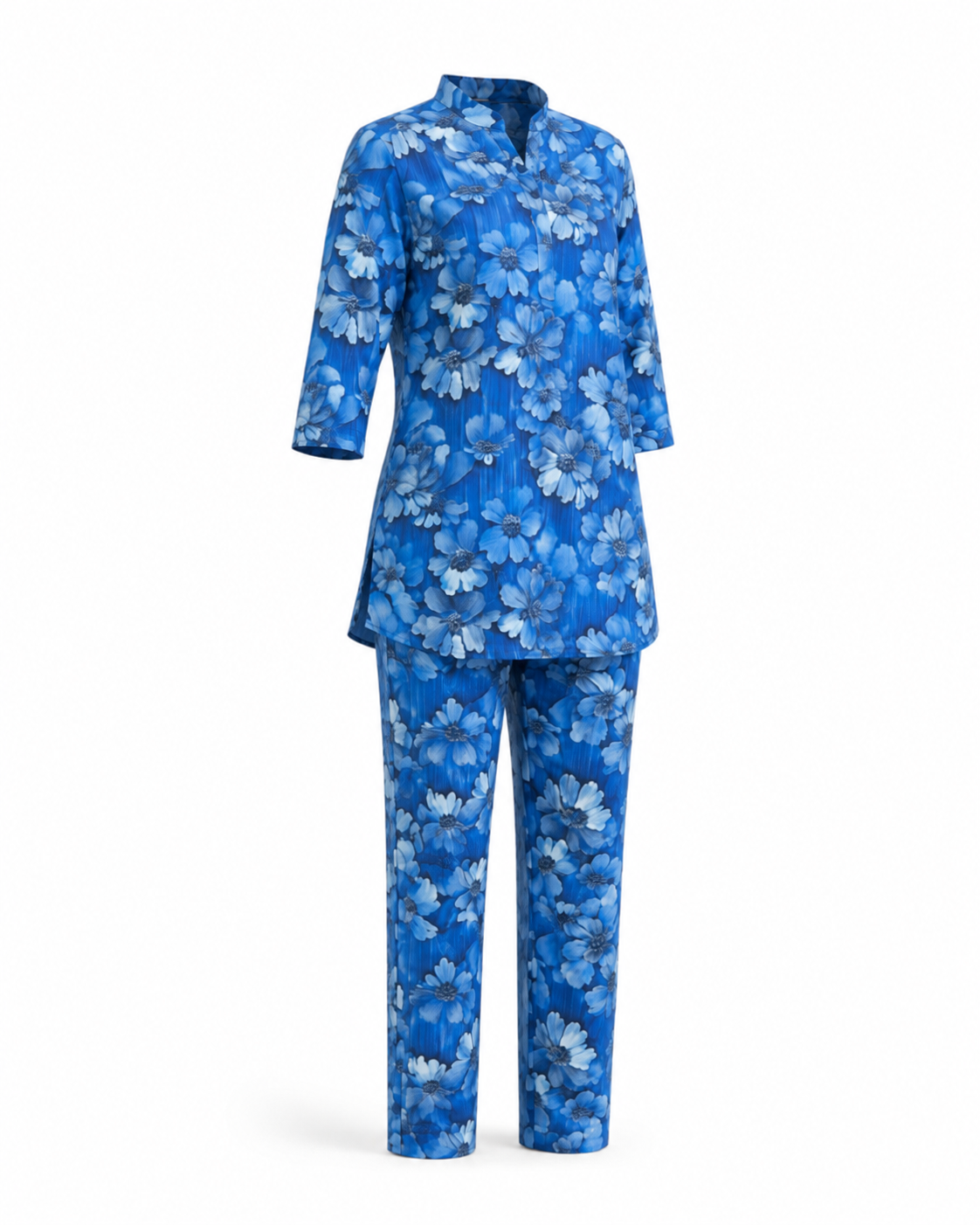 Zohroze Blue Floral Print Kurti & Pant Co-Ord Set