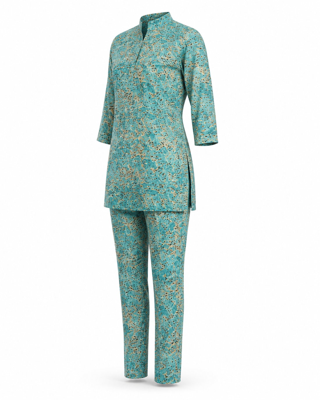 Zohroze Teal Floral Rayon Kurti Set with Pant for Women