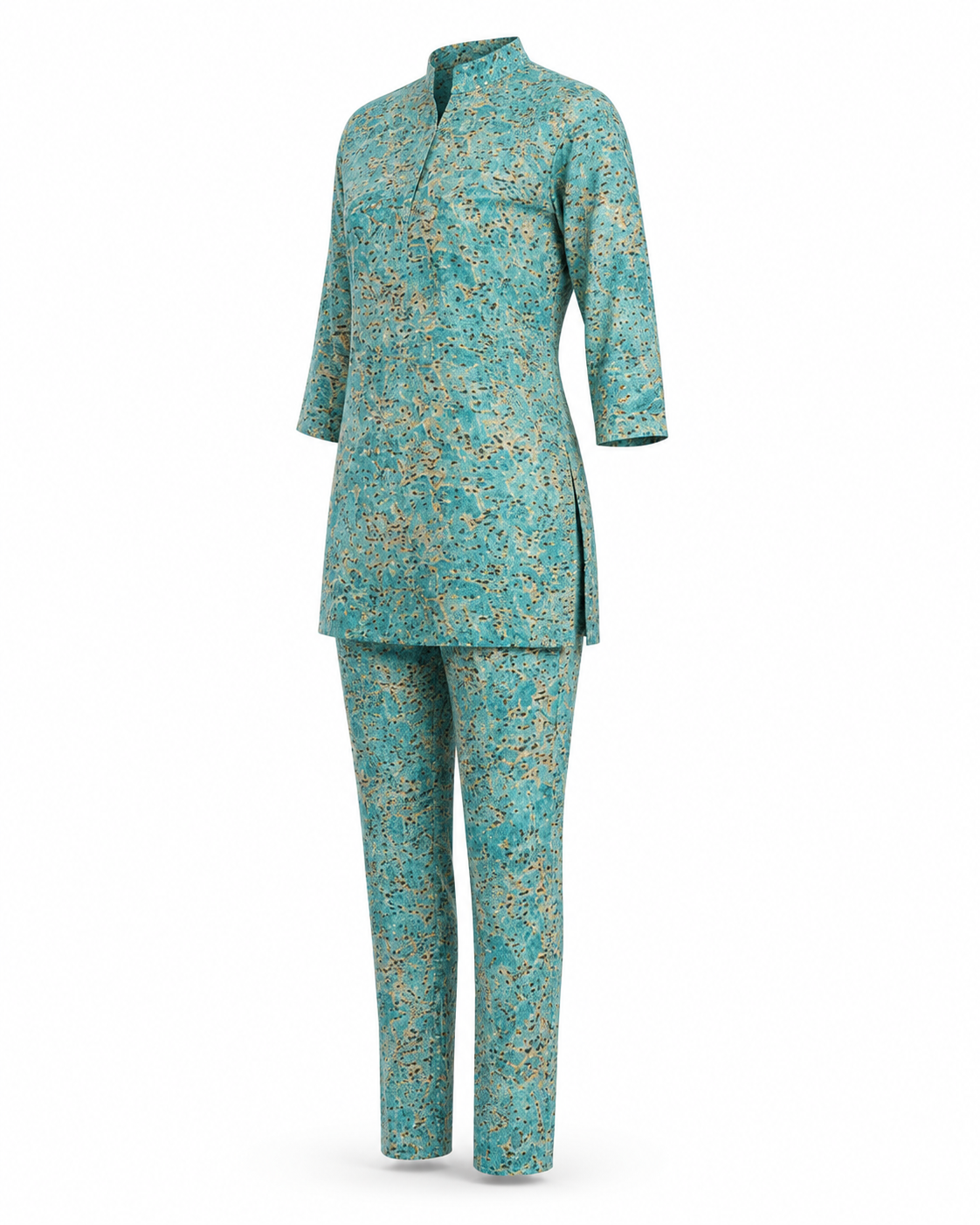 Zohroze Teal Floral Rayon Kurti Set with Pant for Women
