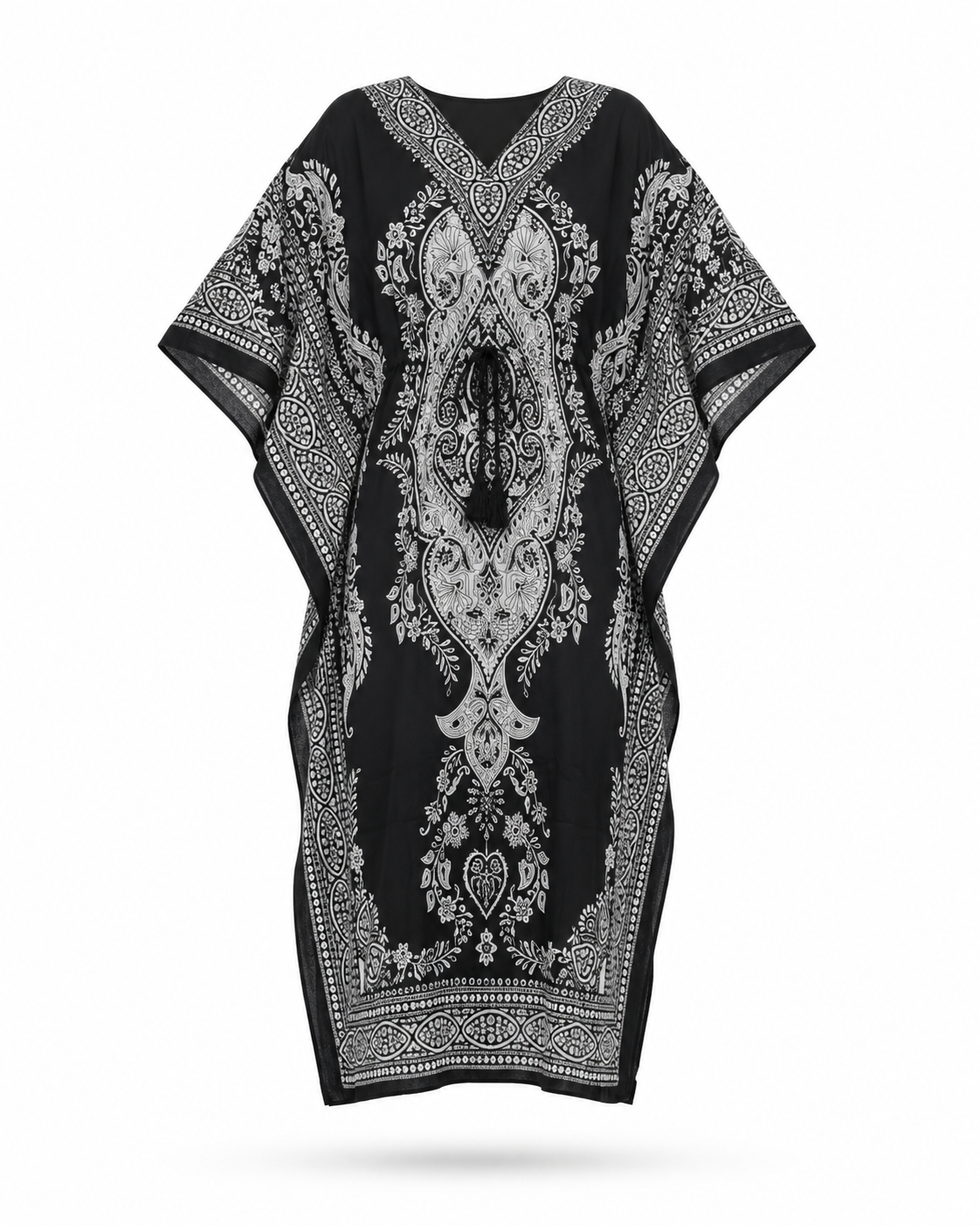 Zohroze Black & White Paisley Kaftan Maxi Dress