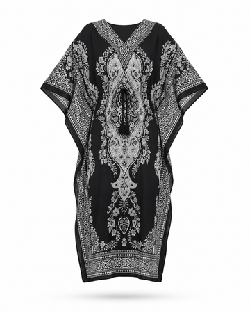 Zohroze Black & White Paisley Kaftan Maxi Dress