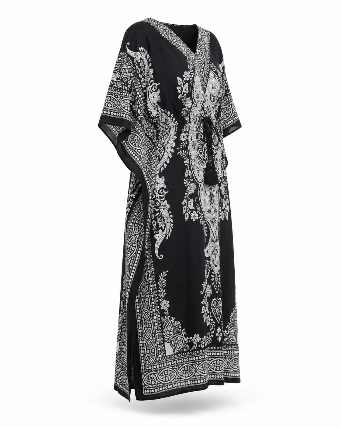 Zohroze Black & White Paisley Kaftan Maxi Dress