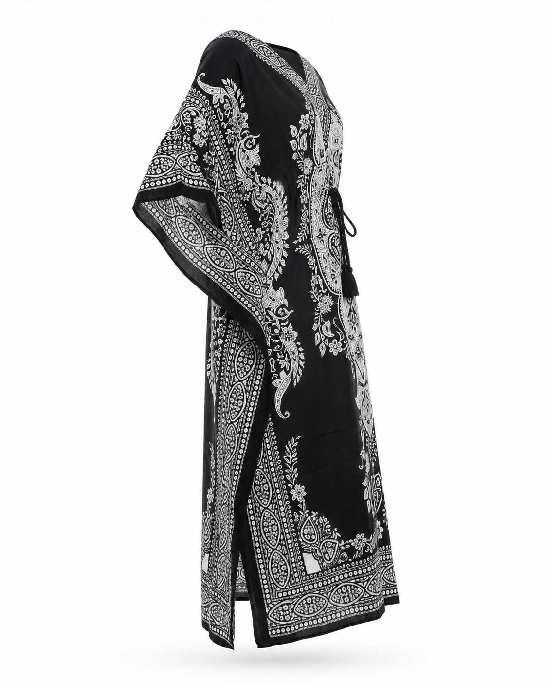 Zohroze Black & White Paisley Kaftan Maxi Dress