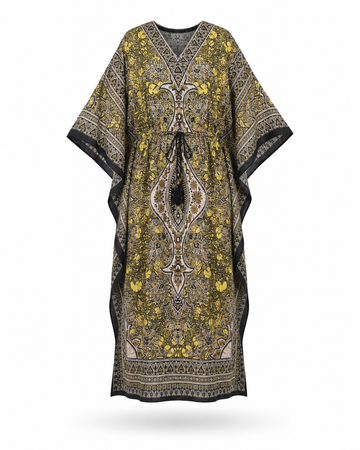 Zohroze Yellow & Black Paisley Kaftan Maxi Dress