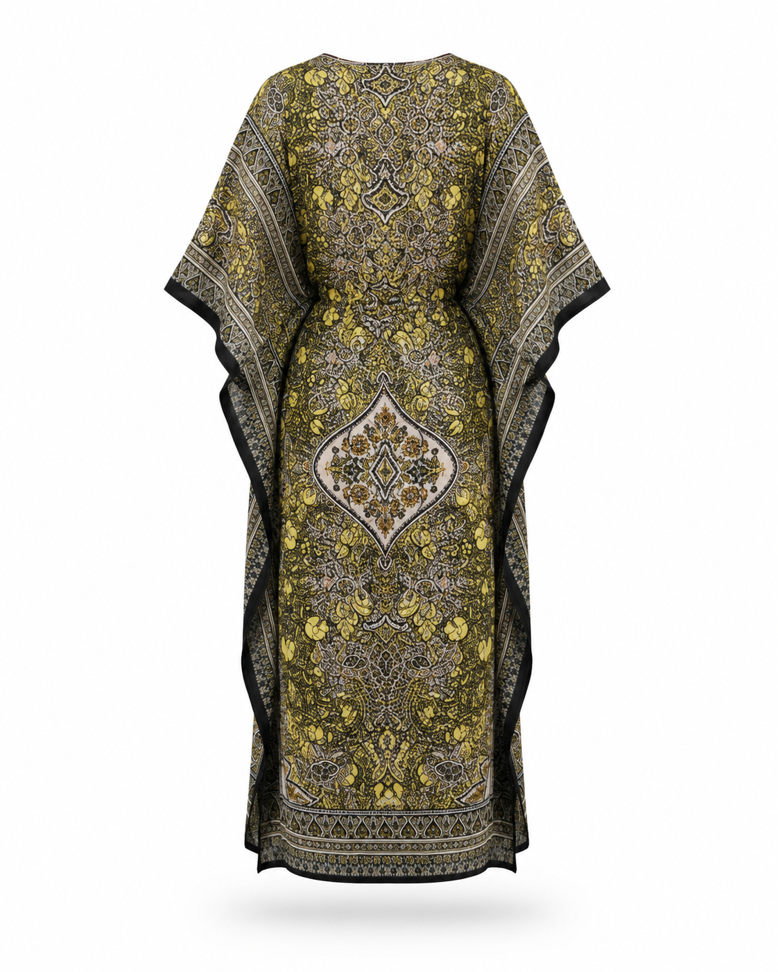 Zohroze Yellow & Black Paisley Kaftan Maxi Dress