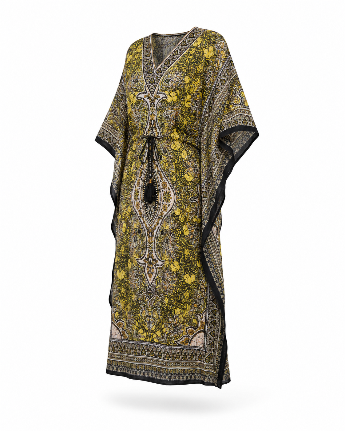 Zohroze Yellow & Black Paisley Kaftan Maxi Dress