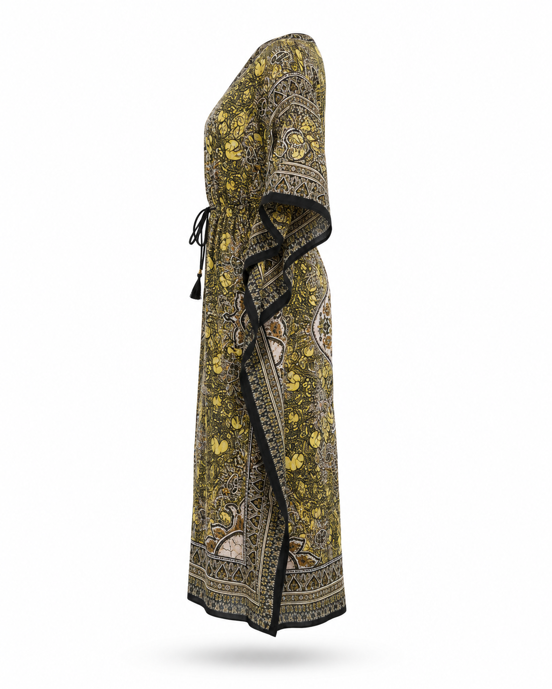 Zohroze Yellow & Black Paisley Kaftan Maxi Dress