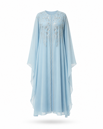 Zohroze Sky Blue Embellished Kaftan Abaya
