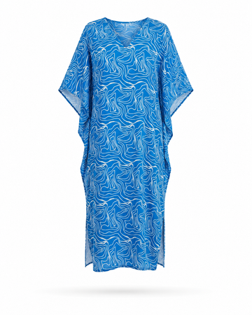 Zohroze Royal Blue Abstract Swirl Print Kaftan
