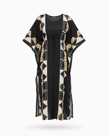 Zohroze Onyx Geometric Drawstring Kaftan