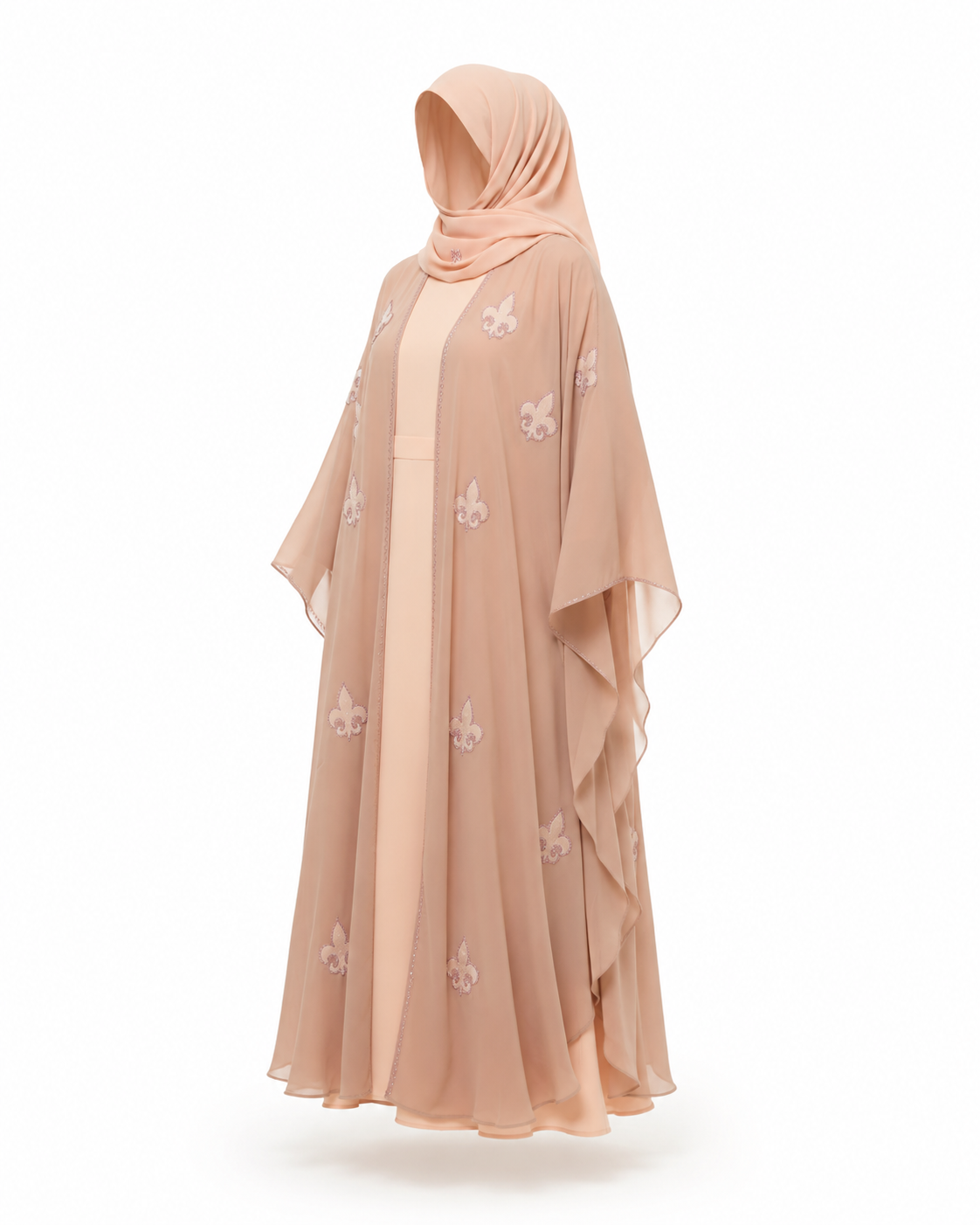Zohroze Dusty Rose Chiffon Butterfly Abaya